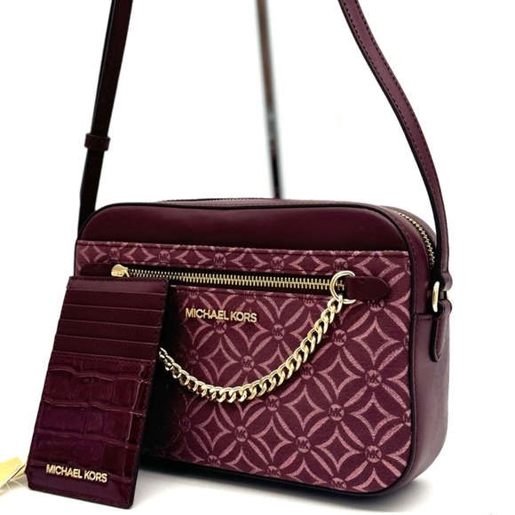 Michael Kors Large EW Crossbody Bag & Travel TZ Card Case Wallet Ox Blood Multi - Picture 1 of 14